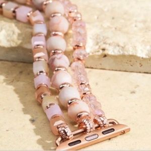 NIB!  Pomina Pink Zebra Natural Stone Apple iWatch Stretch Bracelet Band!